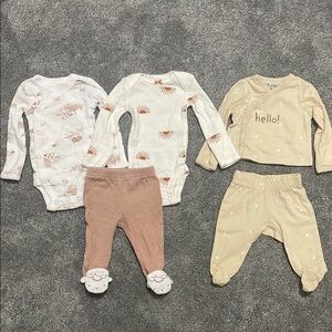 Preemie Baby One Pieces Set - Cream, Brown, and White